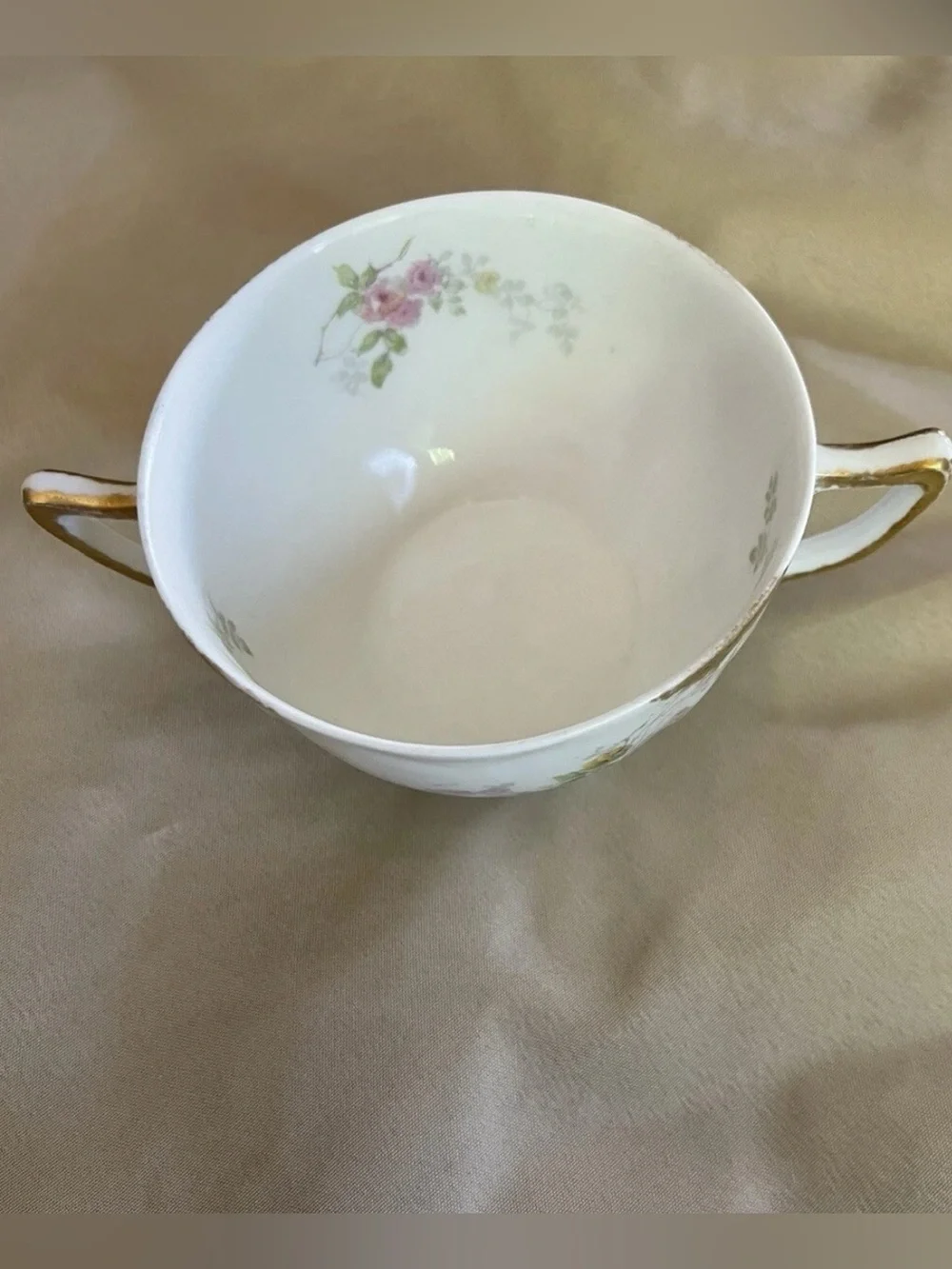 Antique Limoges France floral rose double handled bouillon/soup cup